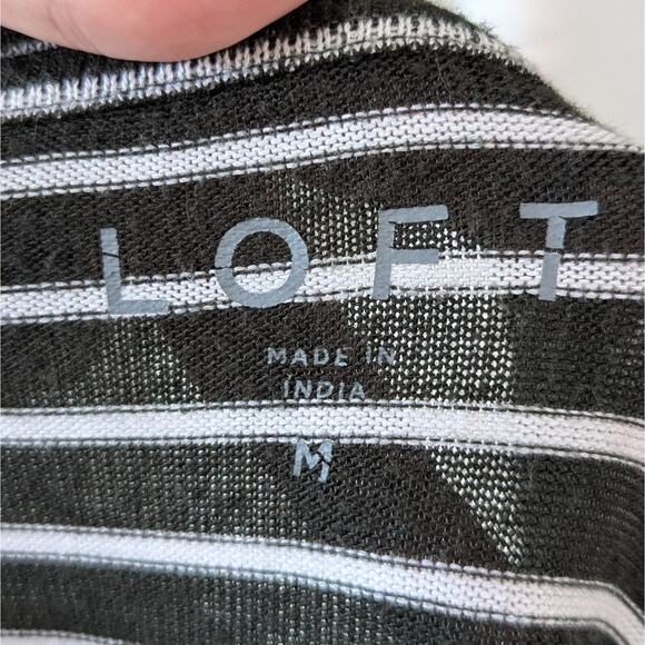 LOFT Green White Striped Knit Top Size Medium Scoop Neck Short Sleeve - Picture 5 of 7